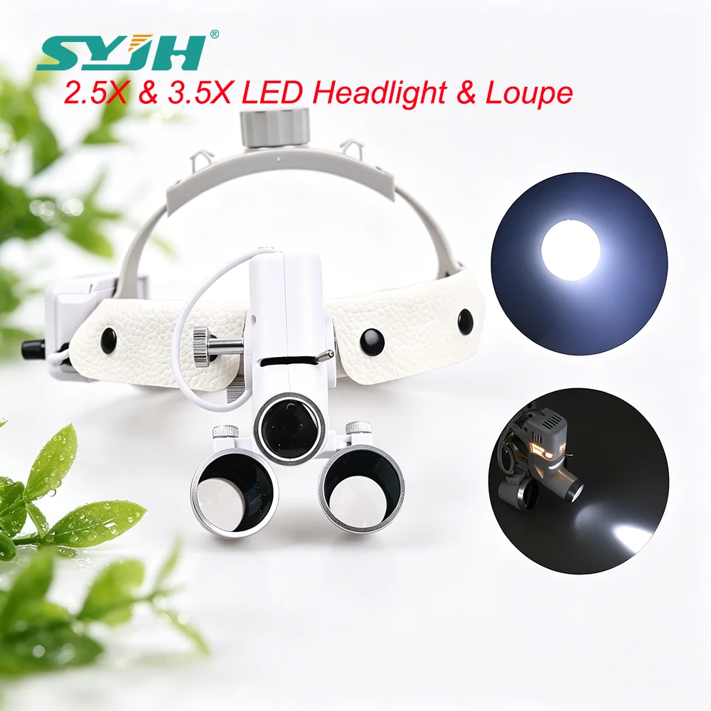 

SYJH Dental 2.5X/3.5X LED Light Lamp Binocular Loupes 5W 65000lux Adjustable Focus Headlight Dentistry Lab Surgical Magnifier