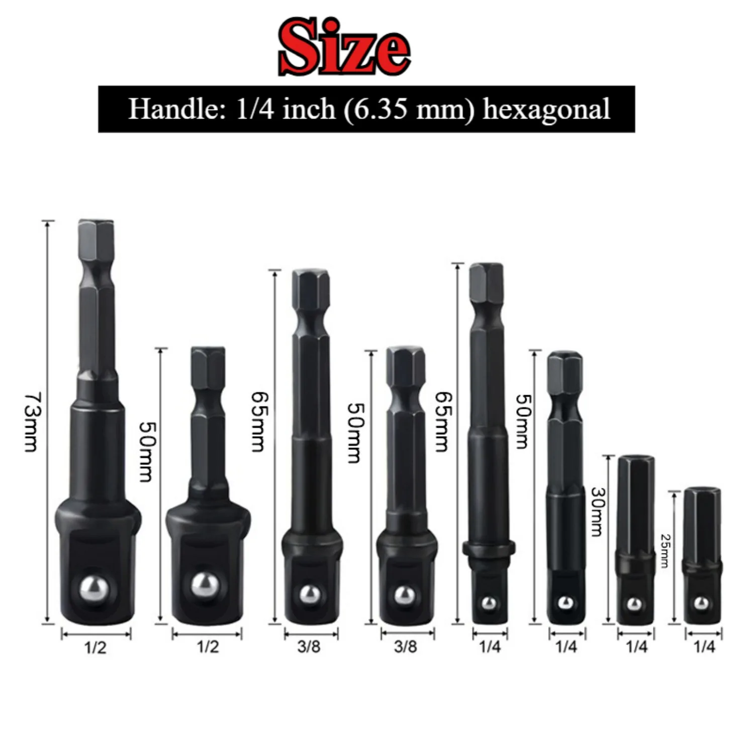 8/4 قطعة محول مأخذ التوصيل 1/4 بوصة عرقوب لقمة ثقب تمديد قضيب للسائق 1/2 3/8 1/4 ، عرافة عرقوب إلى مربع تمديد المقبس #6