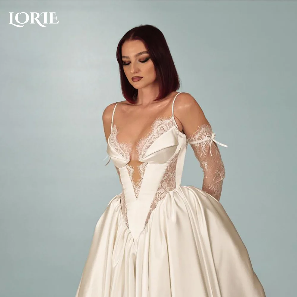 

LORIE Vintage Lace Wedding Dress A-Line Strapless Appliques Princess Bridal Gown V Corset 3D Flower Ball Bride Gown Customized