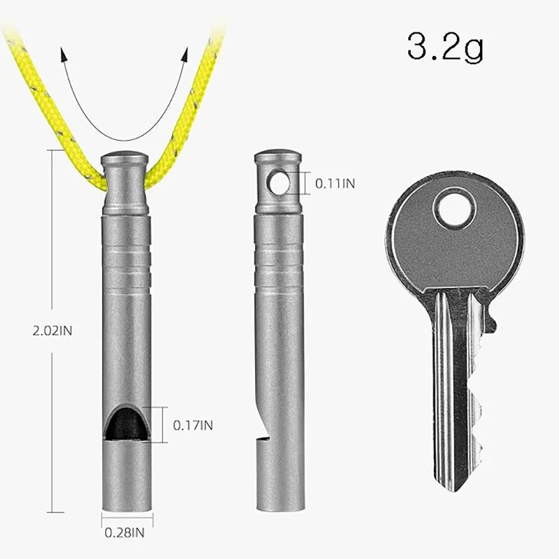 Sifflet de sécurité d'urgence en titane avec lanière, 120db, randonnée en plein air, camping, survie, sauvetage, outil d'entraînement