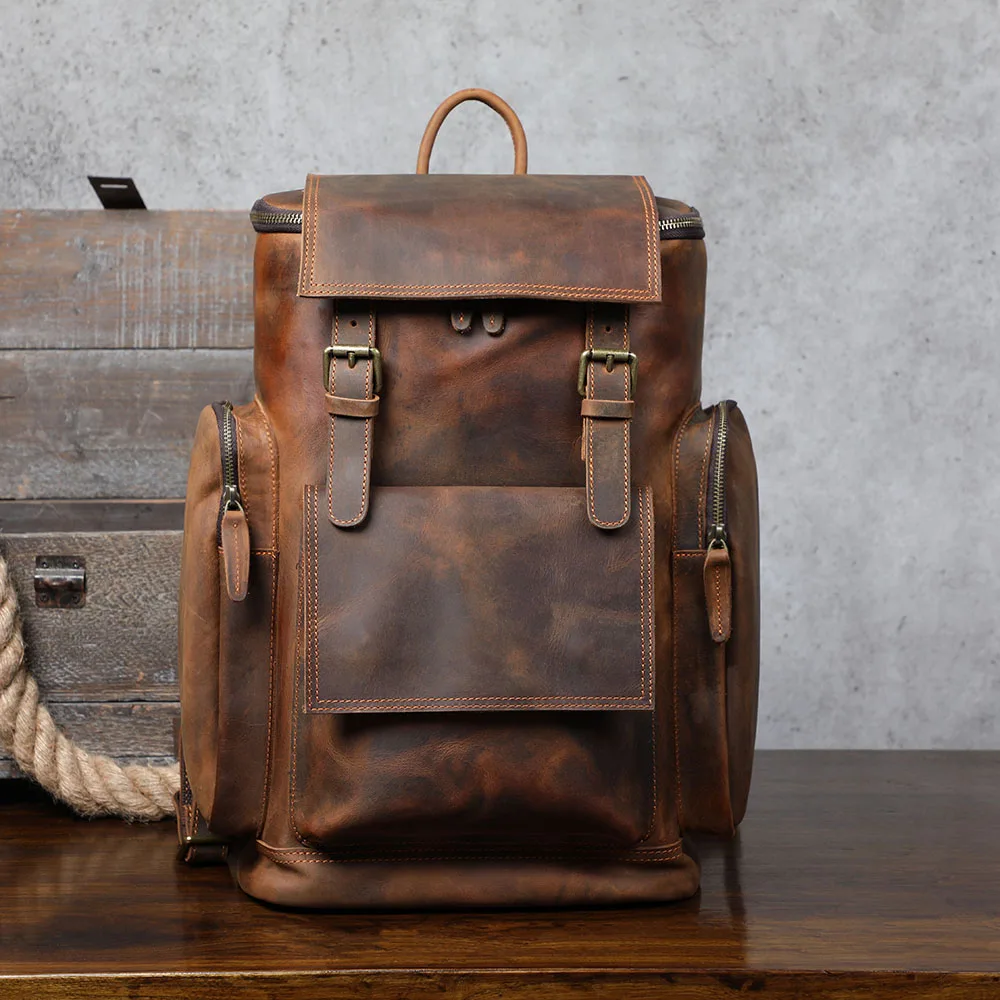 S.WORKER Vintage Echtleder-Rucksack Laptop-Tasche Casual Crazy-Horse-Leder Schultasche Outdoor-Reise-Weekender-Tasche – Detail 8