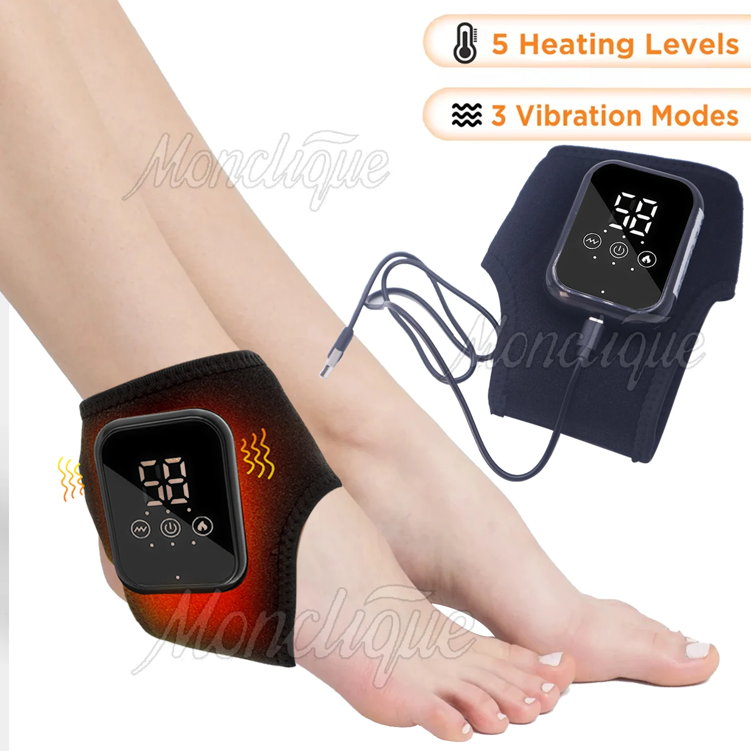 

Electric Foot Ankle Brace Heating Massager Rechargeable Hot Compres Vibration Massage Cervical Protection Support Fitness Relax