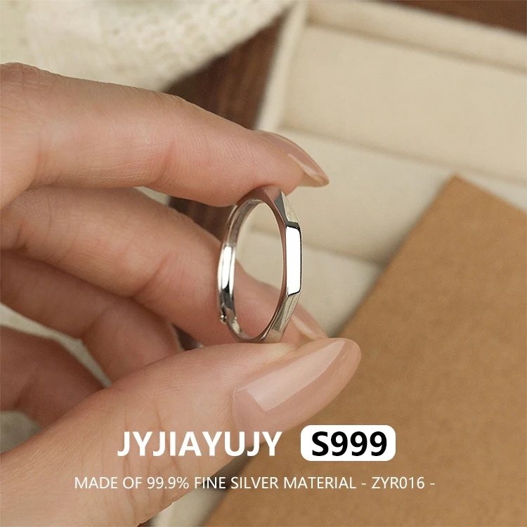

JYJIAYUJY 100% Whole Original Fine Silver S999 Adjustable Open Ring Geometric Diamond Elegance Gift Daily For Women Use ZYR016