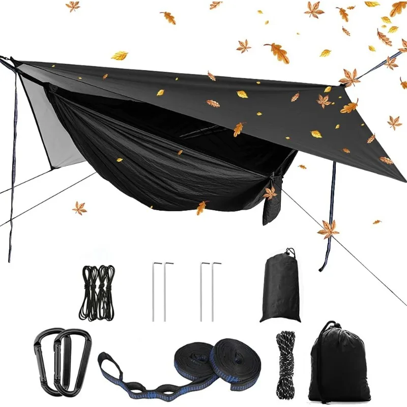 

Portable Single Double Nylon High Strength Parachute Hammock Rainfly Set, Camping Hammock with Rain Fly Tarp and Mosquito