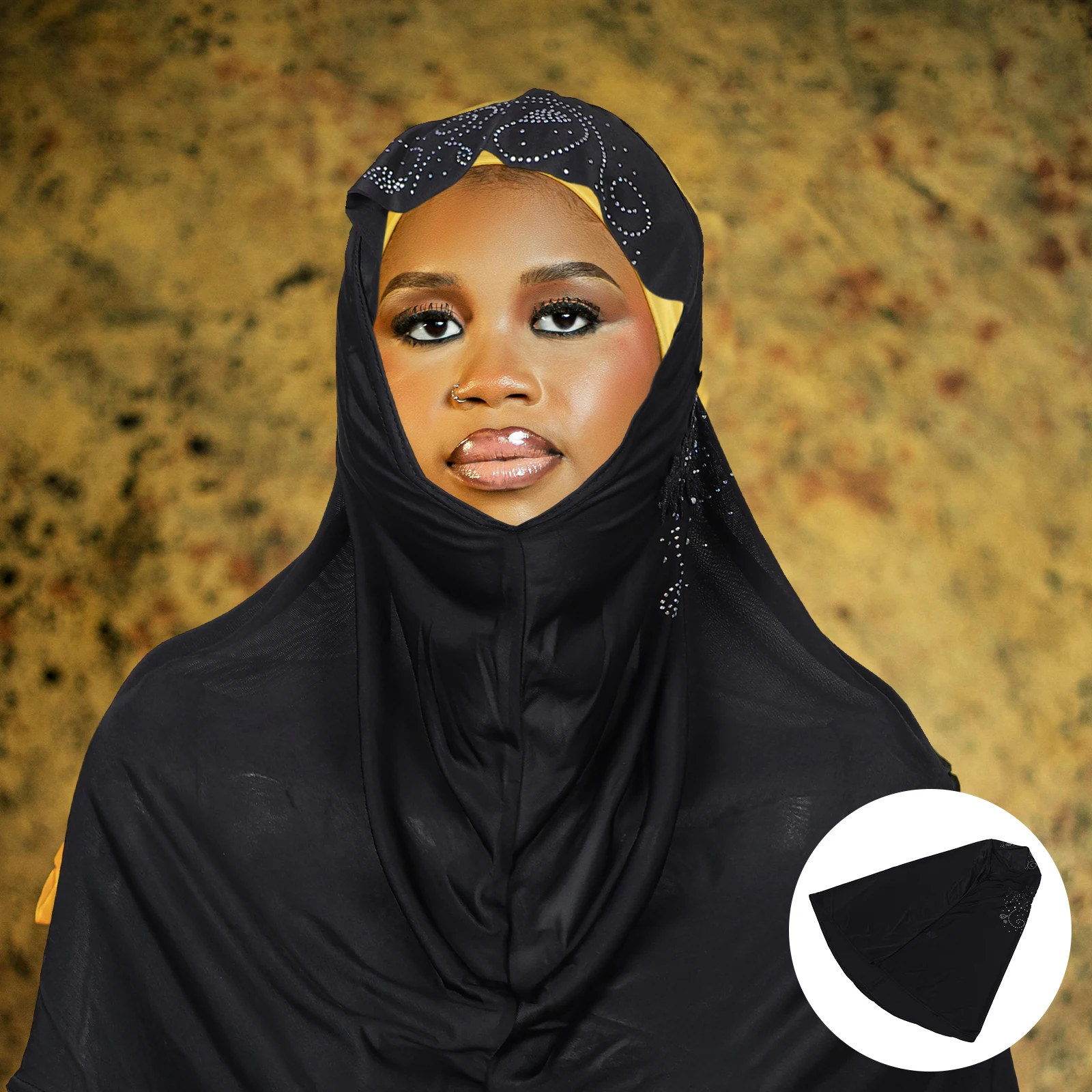 

Black Veil Headband Elegant Rhinestone Headscarf Modest Muslim Hijab Wrap Women Funeral Formal Occasions Black Veil for Funeral