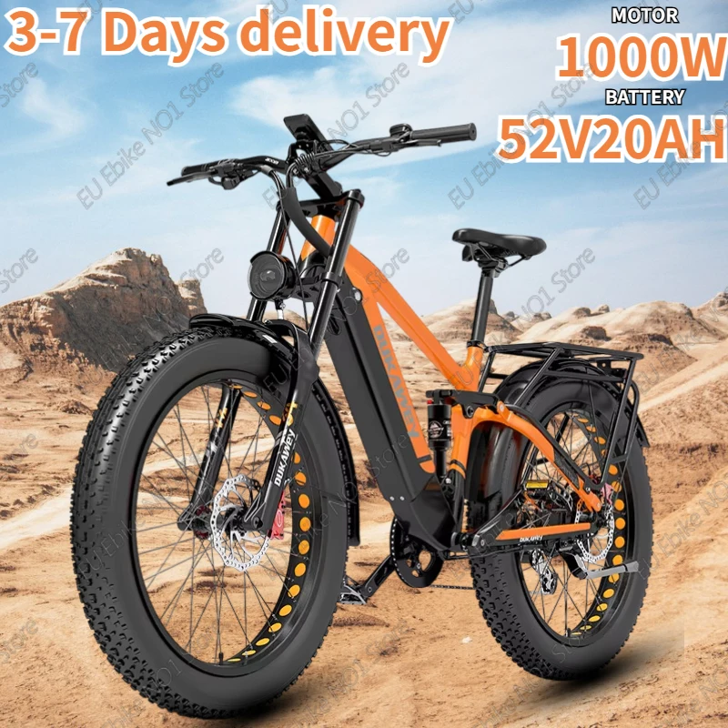 LANKELEISI Electric Bike 1000W Motor 52V 20AH Mid-mounted Shock-absorbing All-terrain Ebike Adult 26*4 Fat Tire Electric Bicycle