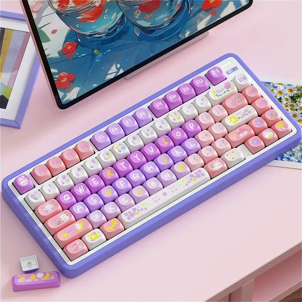 PBT material 125/136 keys, SOA-like purple, keycaps, purple rabbit little Zou Ju, suitable for mechanical keyboard keycaps