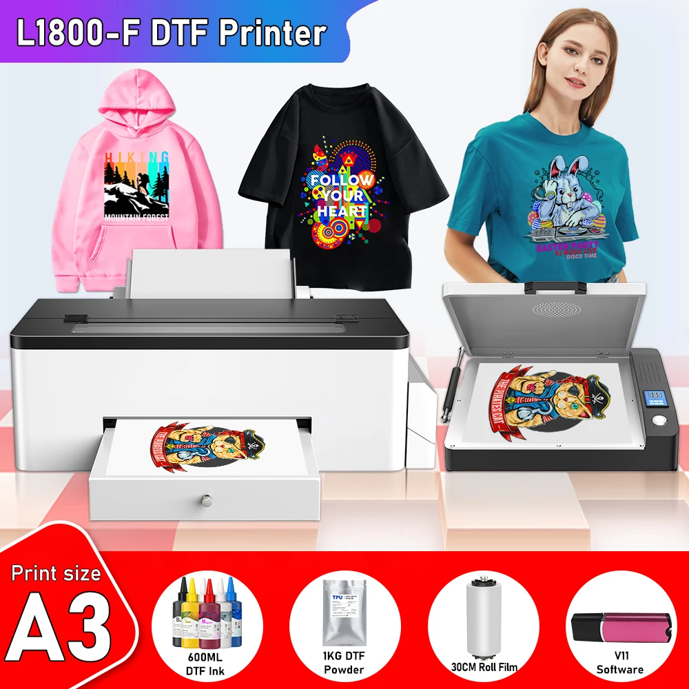 DTF Printer A3 L1800 DTF Transfer Printing Machine with Roll Feeder Direct to Film Printer A3 for t shirt DIY Printing Machine