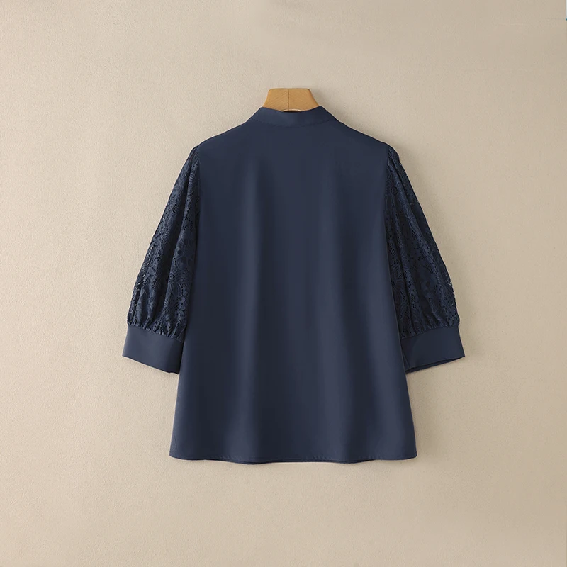 2025 الصيف الدانتيل المرقعة قميص ZANZEA مكتب المرأة بلوزة أنيقة 3/4 كم OL العمل القمم تونك الإناث تونك الوقوف الرقبة Blusas #5