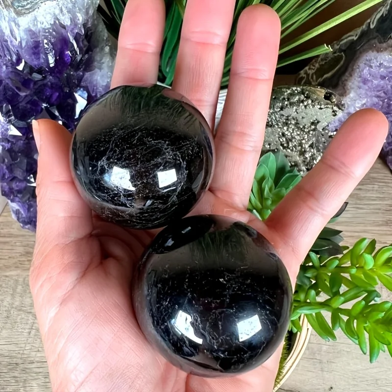 Natural Black T0urmaline Sphere Classic Black Tone Brings A Simple Smooth Glossy Finish Attractive Living Room Decoration
