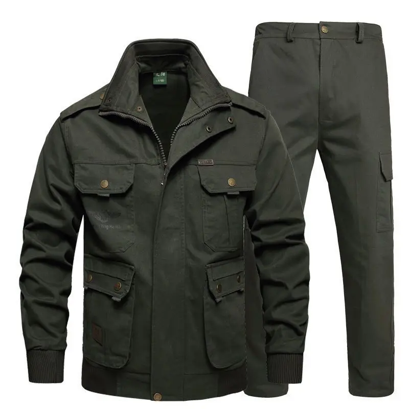 Men's Spring Autumn Thick Workwear Set Wear Resistant Multi Pocket Labor Uniform For Welding Construction Site Work
