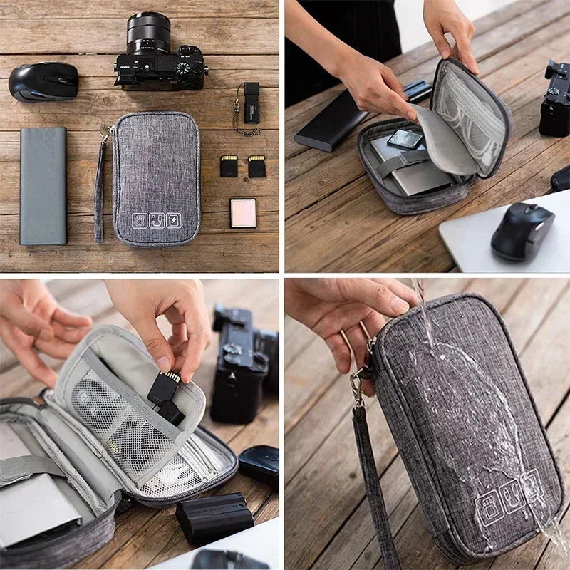 Data Cable Storage Bag, Portable Headphone Manager, Digital Gadget Suitcase, Double-layer Digital USB Hard Drive Protection Bag