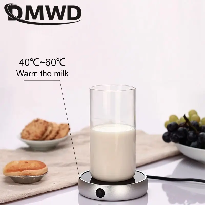 Dmwd แผ่นความร้อนไฟฟ้าขนาดเล็กแบบพกพาแผ่นถ้วยอุ่นให้ร้อนเทอร์โมสตัทฐานรองแก้วที่อุ่นชาเครื่องทำน้ำอุ่นนมแผ่นรักษาความร้อน