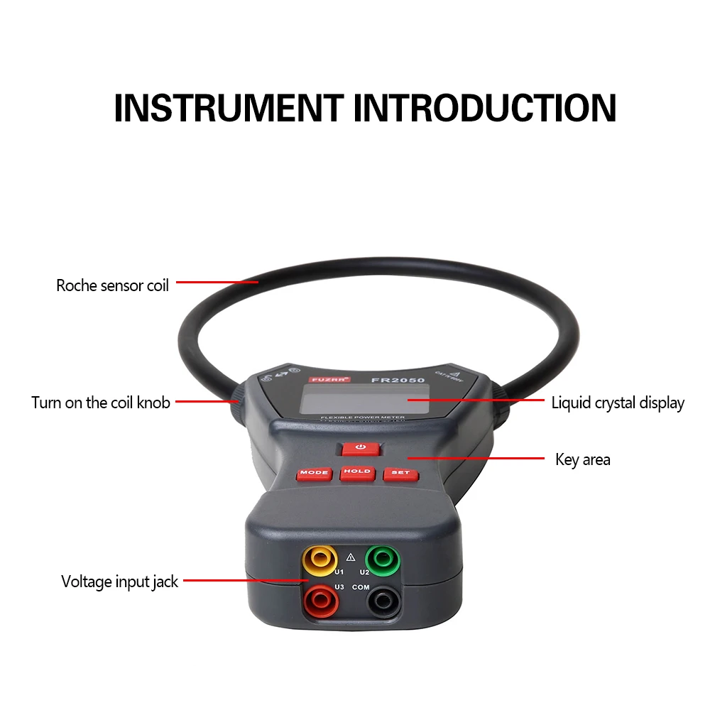 FR2050E AC 0.0mA ~3000A 300mm Diameter Flexible Coil Clamp Power Meter LCD Display Three Phase Clamp Power Factor Meter