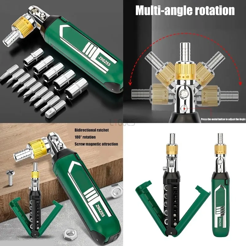14 in 1 Multi-functional Ratchet Screwdriver Set 180-degree Rotation Straight and Cross Ratchet Screwdriver Bit Kit Repair Tool