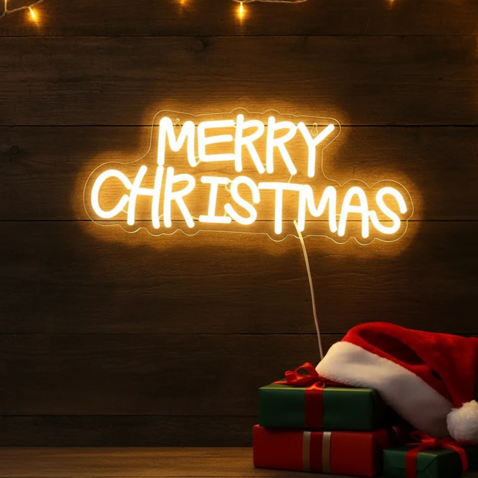 Merry Christmas Neon Sign USB Powered - Energy-efficient Creates Festive Atmosphere for Home Window Wall Hanging Christmas Decor