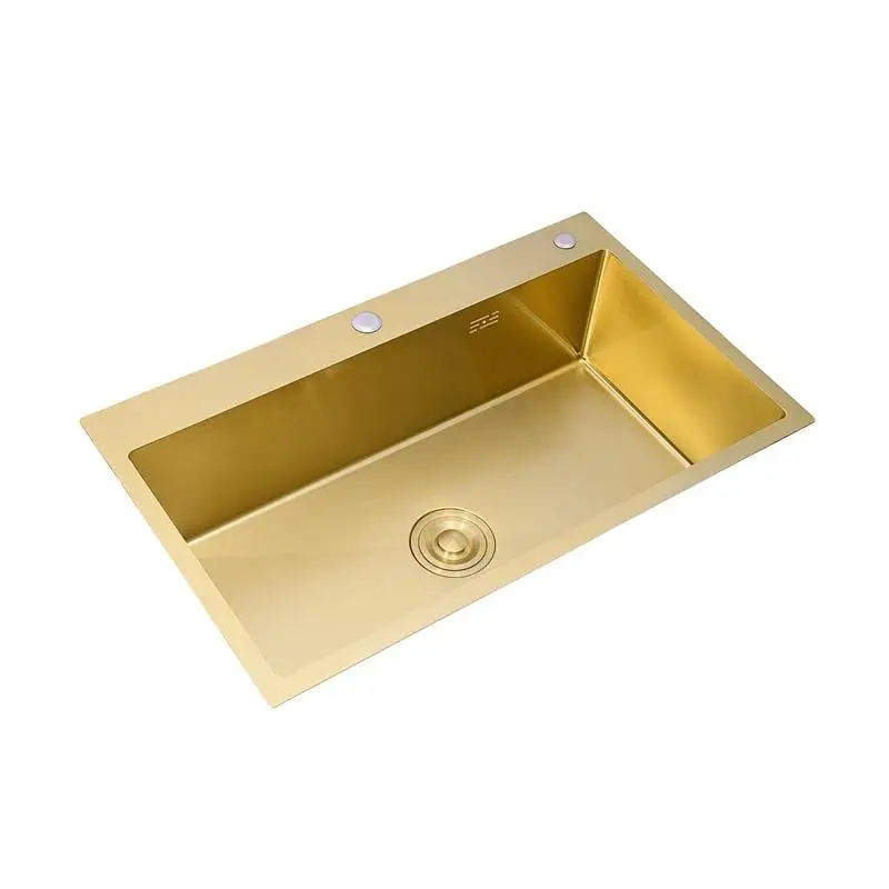 Gold Kitchen Sink Above Counter or Undermount 304 Stainless Steel Single Bowl Goldn Basket Drainer Soap Dispenser Washing Basin