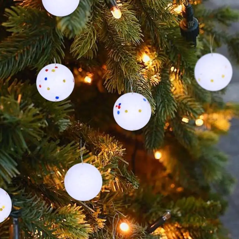 G99A 6Pcs Foams Snowballs White Round Balls with Glitters Star Christmas Tree Hanging Pendants Ornaments Home Party
