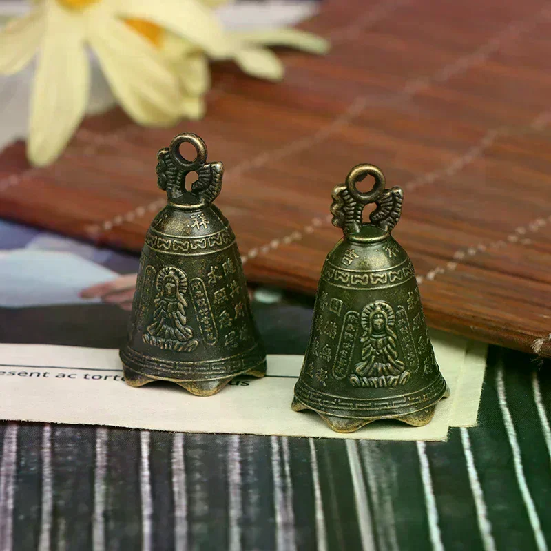 1PC Brass Handicraft Die-casting Scripture Bell Car Button Wind Bell Tibetan Bronze Bell Creative Gift Home Decoration Pendant