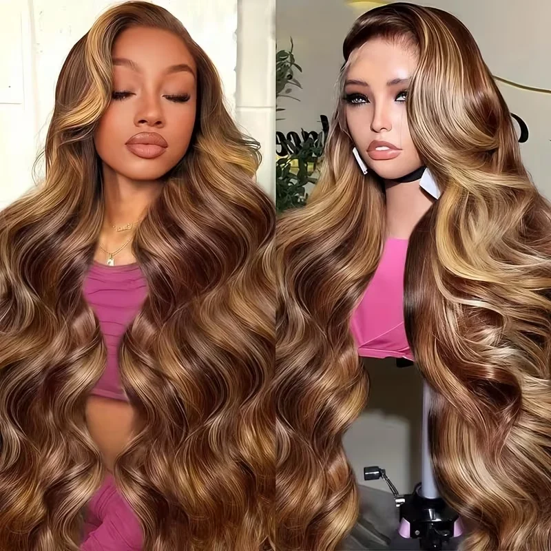 

Цветные парики с эффектом Body Wave P4/27, 13x4, 13x6, HD Full Lace Frontal, из натуральных волос, плотность 200%, для женщин, 46 дюймов.