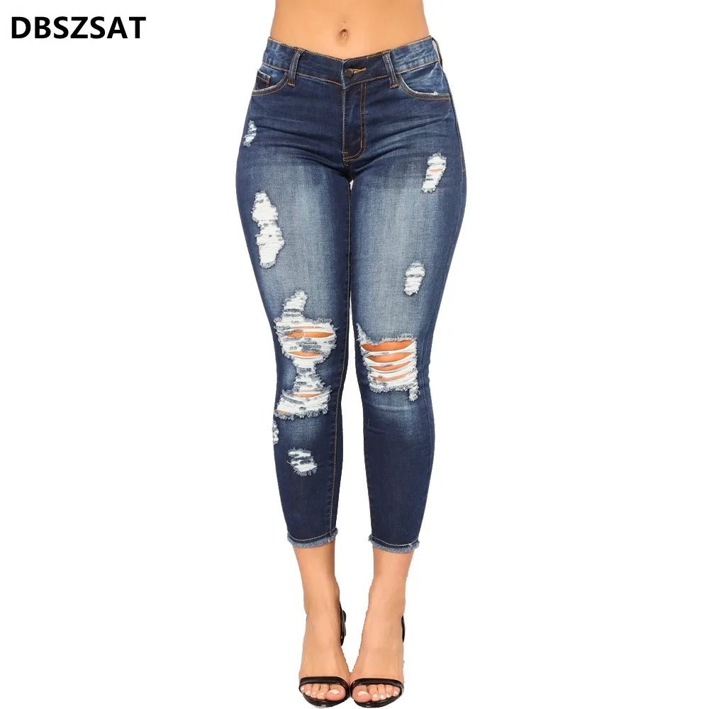 Vintage Women Jeans Slim Fit High Waist Denim Pencil Pants Bootcut Winter Pull-on Skinny Jeans Blue