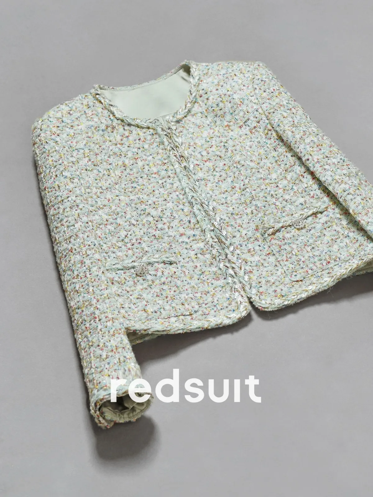 New Sparkling high-end colorful woven tweed jacket, slimming top Custom Size