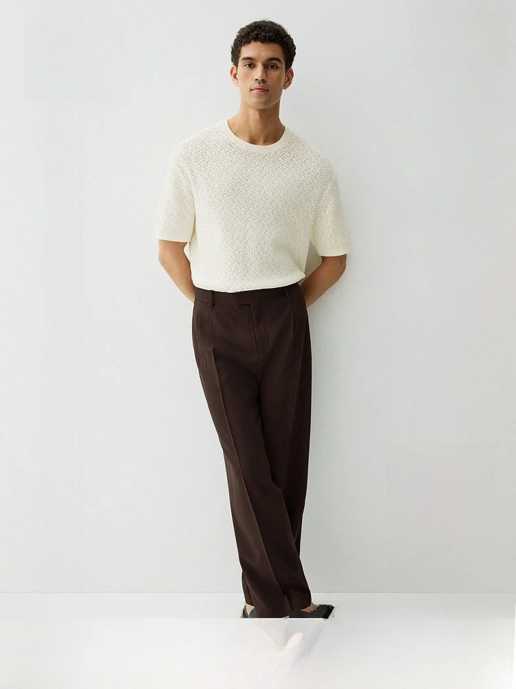 

H&M Men's Knitted T-irt Stand Fit Textured Feel ort Sve round Ne Pure Color Spring 2025