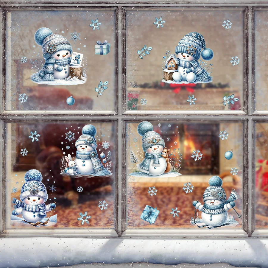 Blue Snowman Wall Sticker Ins Double-sided Visual Decorative Sticker 2026 Cartoon Cute Christmas  Window Sticker Self-adhesive