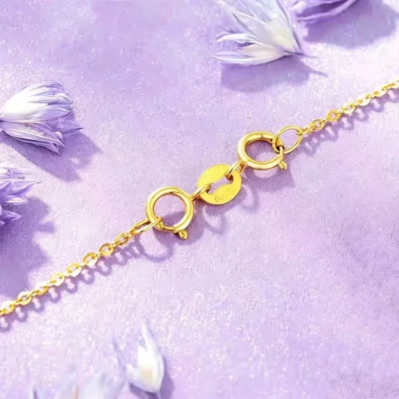 NYMPH Real18K Yellow Gold Double Buckle DIY Handmade Extension Chain Au750 Dailv Versatile Ultra Light 4mm Closure Jewelry diy08