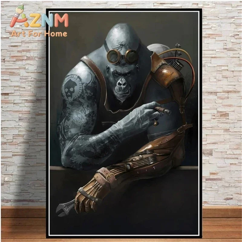 Watercolour Tattoo Gorilla Monkey Poster Print HD Pictures Printed on Canvas Used for Boy Room Home Aesthetics Decor Wall Art