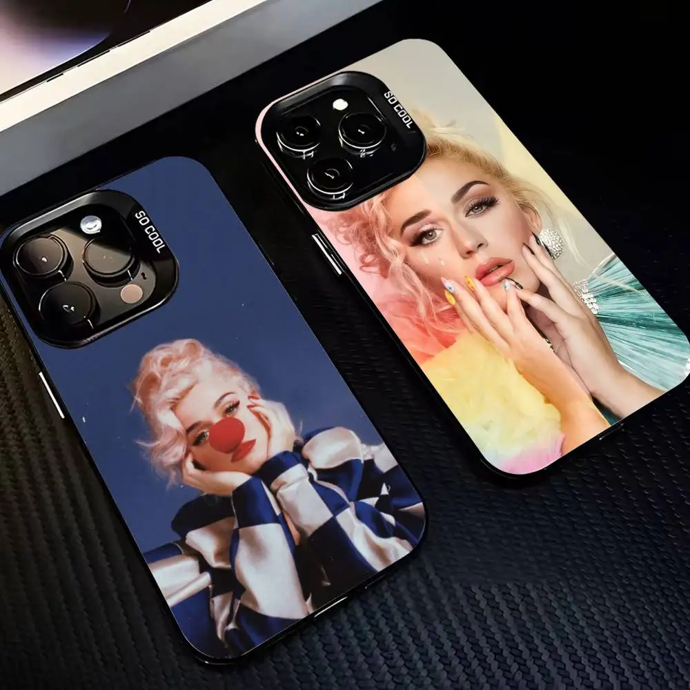 

US singer K-Katy S-smile P-Perry Phone Case For iPhone 17,16,15,14,13,12,11 Plus,Pro Max,XS,Colored Silver Plated Inside Cover
