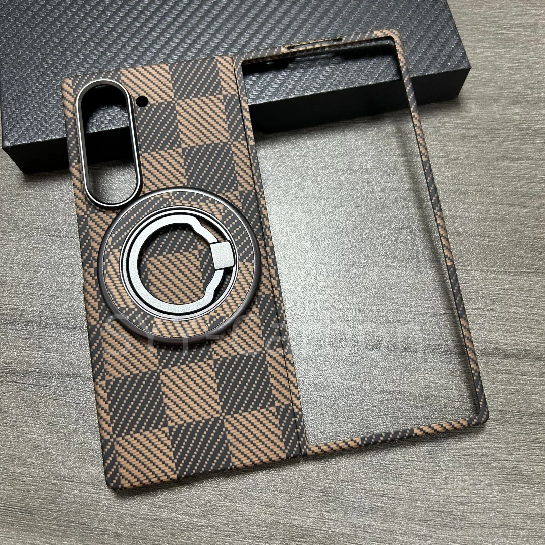 

Настоящий карбоновый чехол Magsafe для Samsung Galaxy Z Fold6, углеродное волокно Magsafe Aramid, противовзрывное магнитное кольцо, настольный держатель