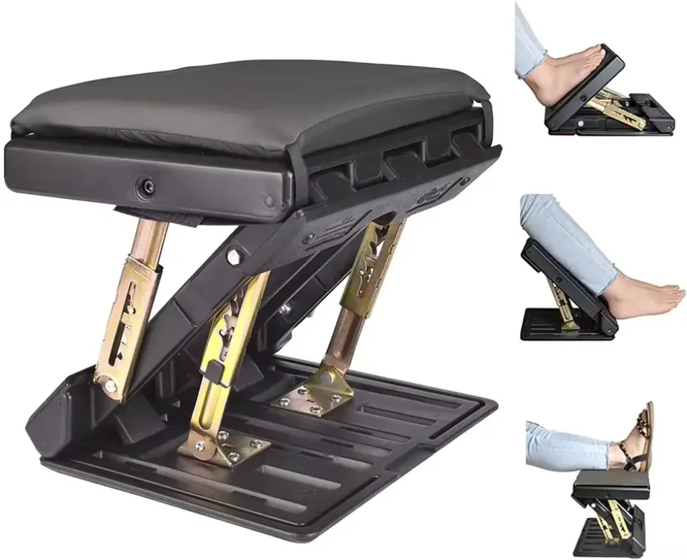 Adjustable footstool under desk for work, comfortable footstool with 4 levels of height adjustment