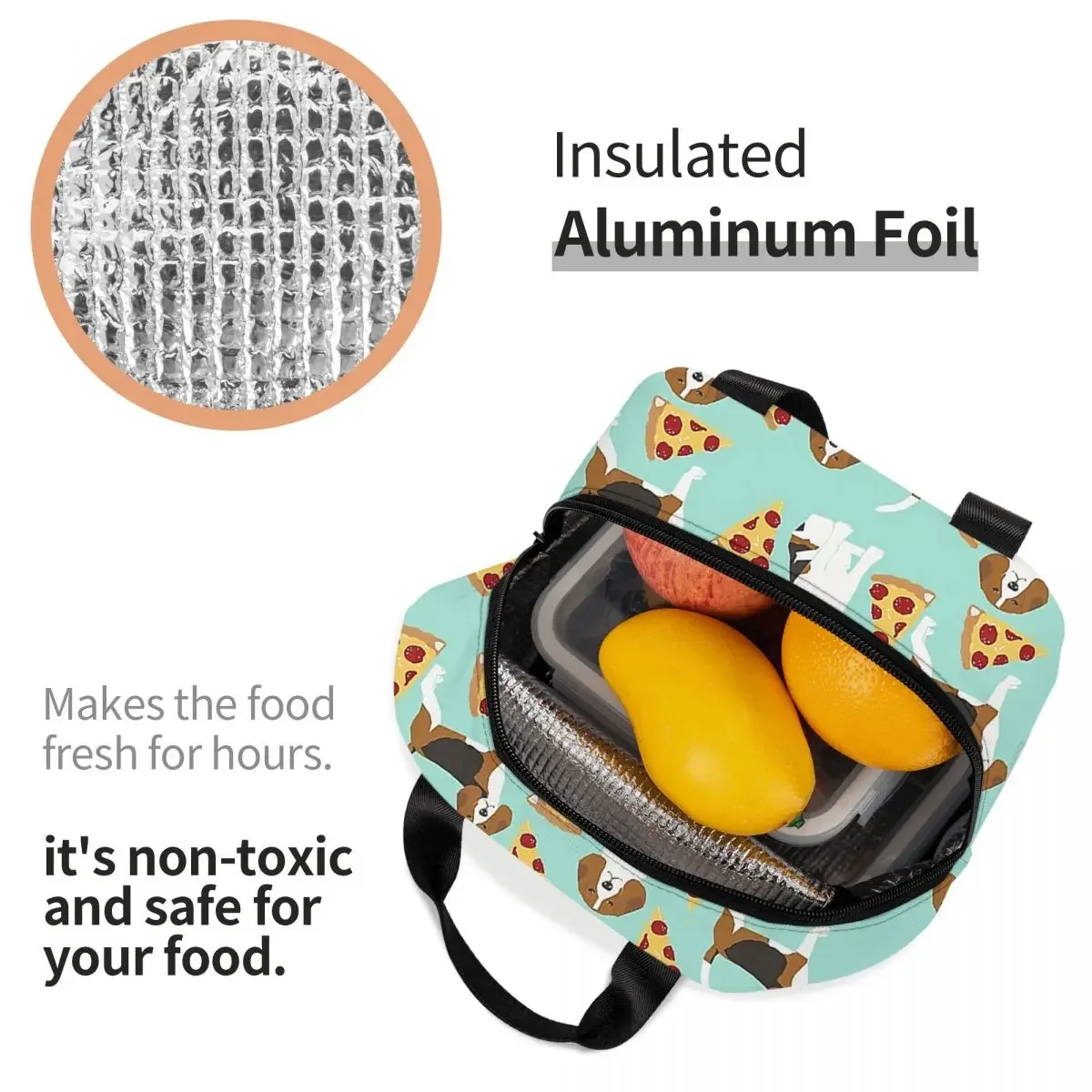 Lunch Bags for Women Kids Beagles Love Pizza Dog Thermal Cooler Waterproof Picnic Food Funny Polyester Lunch Box Bento Pouch image 5