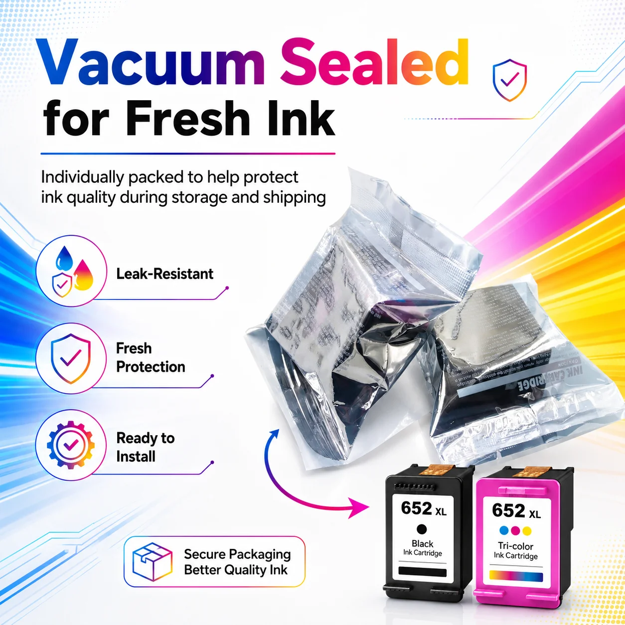 652XL Ink Cartridge Replacement for HP 652 XL Black + Tri-Color with Chip for DeskJet Ink Advantage Printers
