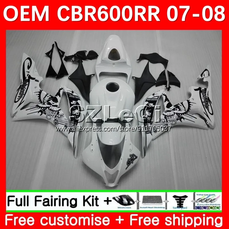 OEM Bodys + Decal For HONDA CBR600 CBR 600RR 600 RR CC F5 07 08 38No.17 White black 600CC CBR600RR 2007 2008 Injection Fairing