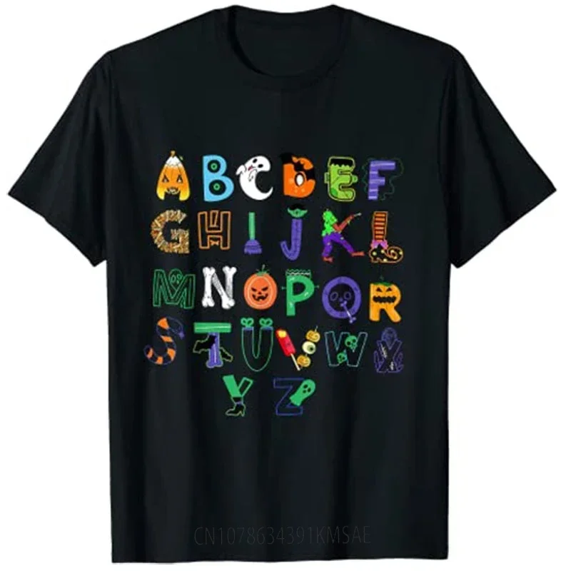 Halloween Alphabet ABC Teacher Costume Kids Cute T-Shirt Graphic Tee Tops