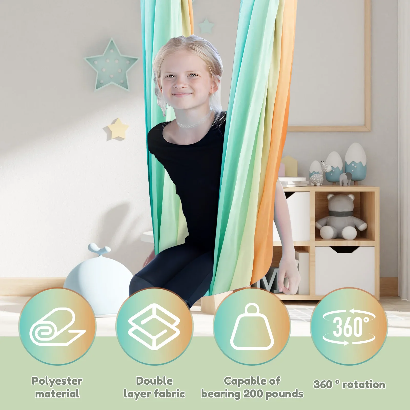 Sensory Swing Double Layer Comfortable Indoor Swing Stretch Resistant Swing Hammock Holds up to 200 lbs for Children Adults Use