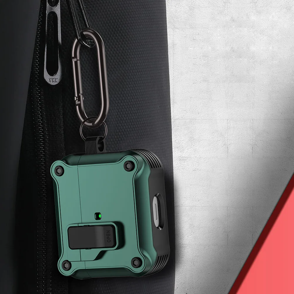 Custodia antiurto per auricolari con interruttore di blocco sicuro per Apple Airpods Pro 2 Custodia protettiva per AirPods 1 2 3 2021 Custodie con portachiavi