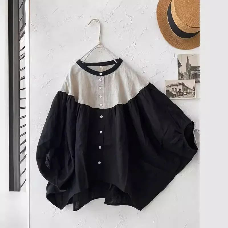 Tops Women Top Round Neck Batwing Sleeve Single Breasted Y2k Streetwear Elegant Splice Casual Work Sweet Slim Fit 2026 Spring