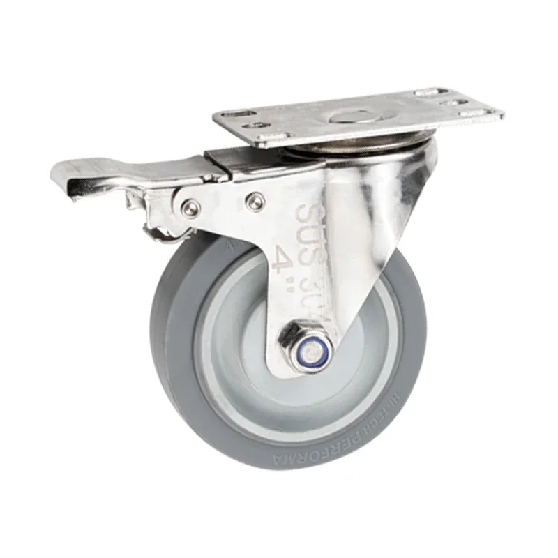 4pcs 3inch medium304 stainless steel TPR Casters mute no rust rigid swivel brake wheel double bearing Industrial casters