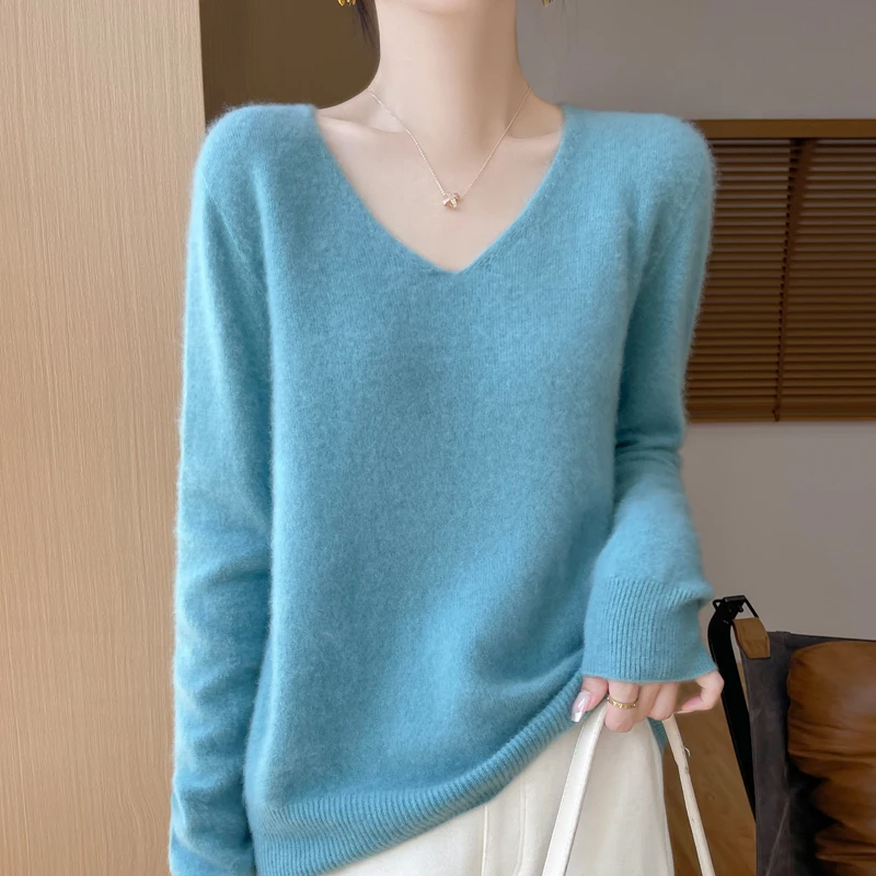 Fall/Winter 2024 new 100% merino sweater long sleeve V-neck fashion loose knit bottoming shirt Joker coat sweater