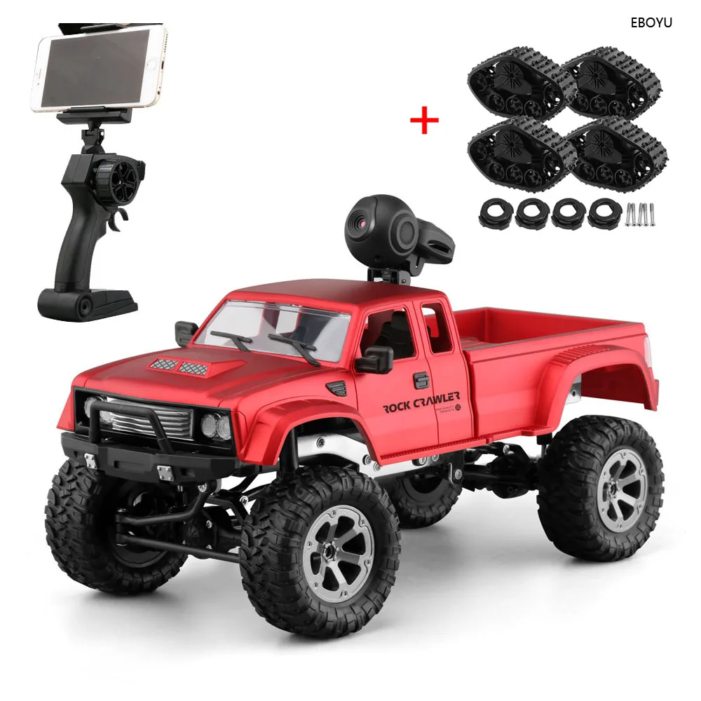 EBOYU FY002ABW + Track Tires WiFi RC Truck 2.4Ghz 1/16 4WD Snow Tires Off-road RC Car Front Light WiFi FPV HD Cam Military Truck