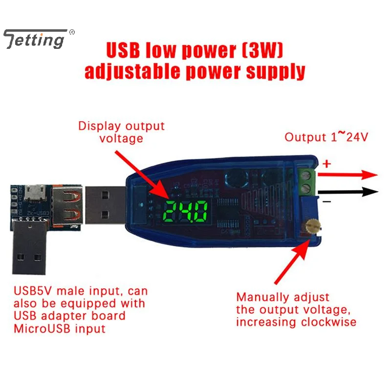 DC-DC 5V To 3.3V 9V 12V 24V USB Step UP / Down Power Supply Module Adjustable Boost Converter Out DC 1.0V-24V With Case