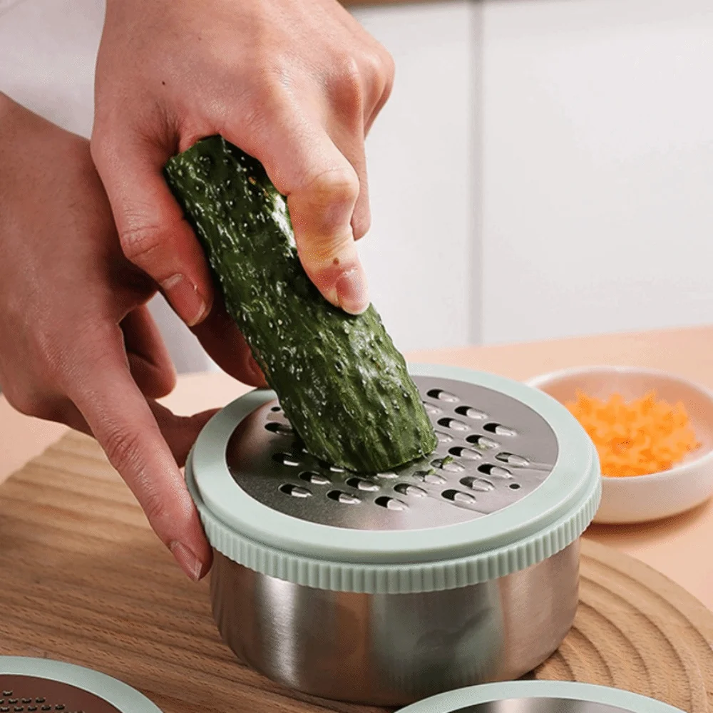 Portable 4 in 1 Cheese Grater with Storage Box Manual Cheese Planer Round Replaceable Planer Chocolate Zester Lemon
