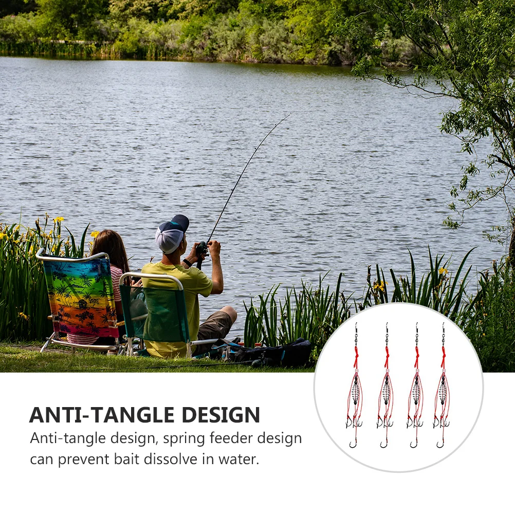 

4pcs Bait Hooks High Carbon Steel Strong Anti-Tangle Worm Hooks for Carp Crabs Spring Feeder Design Reusable Included