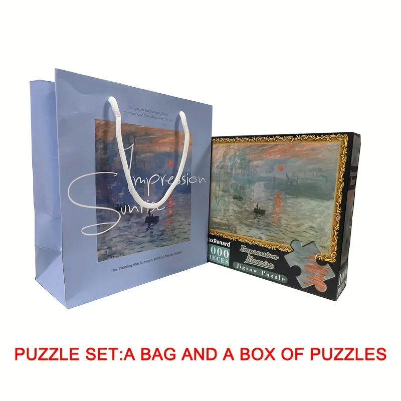 

1000pcs 69x51cm Claude Monet Sunrise Impression Jigsaw Puzzle WITH GIFT BAG Famous Impressionist Art for Adults Home Wall Decor