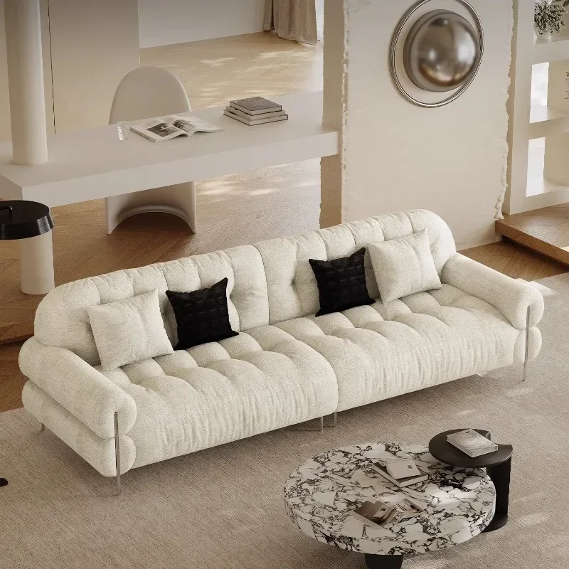 Brown sugar cloud sofa, minimalist straight row three-person sofa in the living room