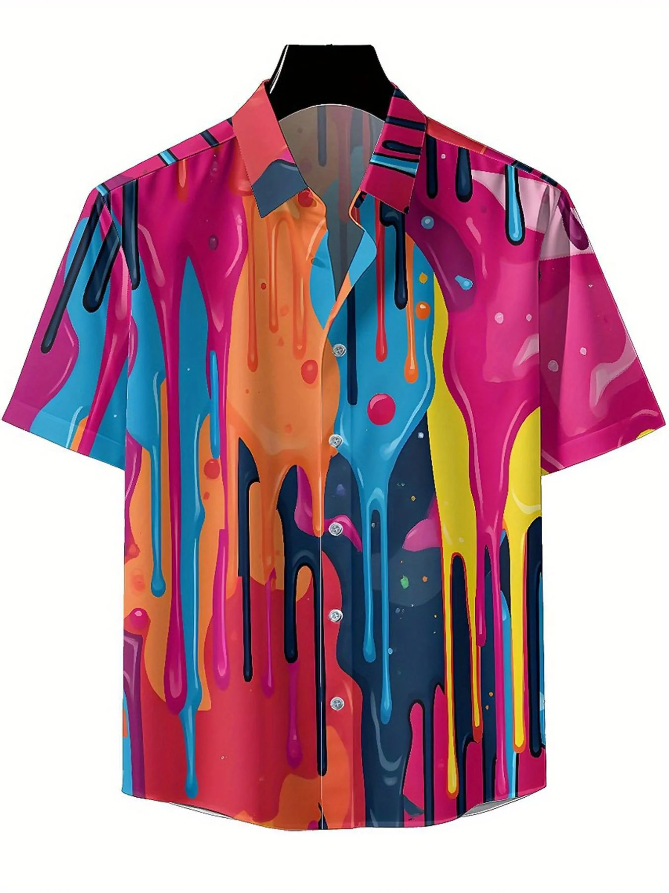 Men's Plus Size Hawaiian Shirts Colorful Ink Art pattern,New in Summer Fashion Tops,Hip Hop Rock Streetwear