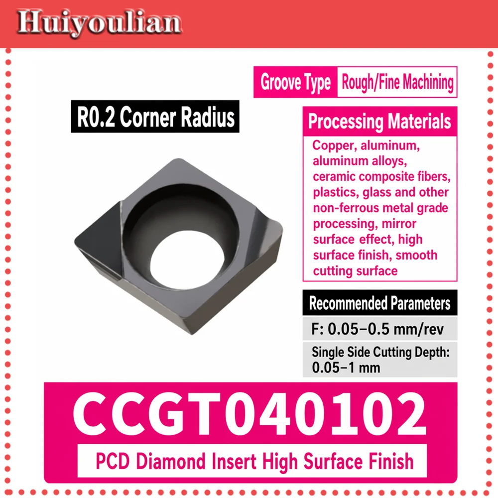 CCGT PCD Diamond Insert R0.2-0.8 CNC Lathe Tool for Aluminum Copper Mirror High Gloss